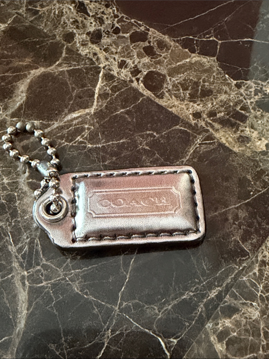 Coach Metallic Silver Leather Tag Key Holder